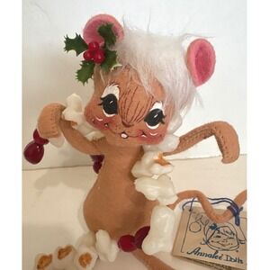 VTG Annalee Dolls 1998 Mobilitee Christmas Mouse Cranberry Garland Felt 6 inch